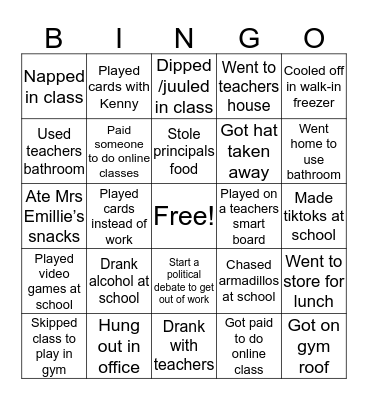 Central Highschool Bingo Card