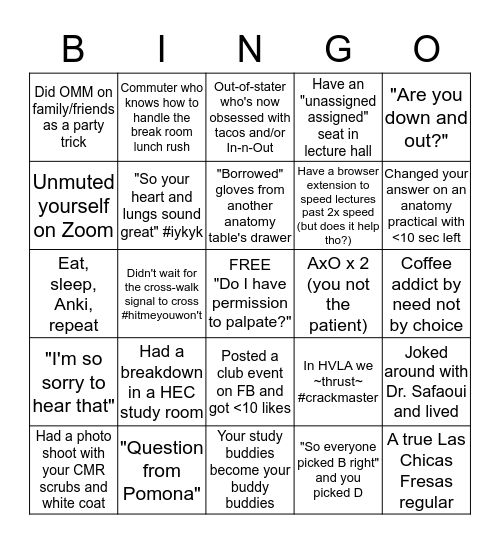 Osteopathicc COMPadres Bingo Card