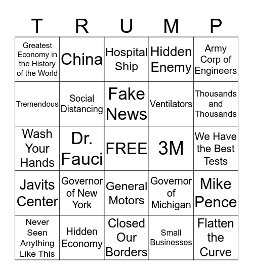 President Trump Press Conference April 2020 Bingo Card