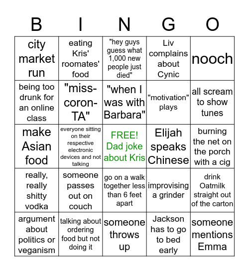 Quarenteen bingo Card