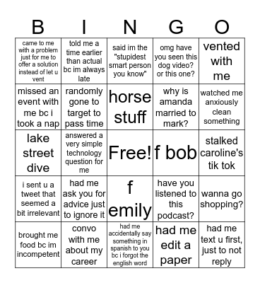 Being Friends with Ellie BINGO Card