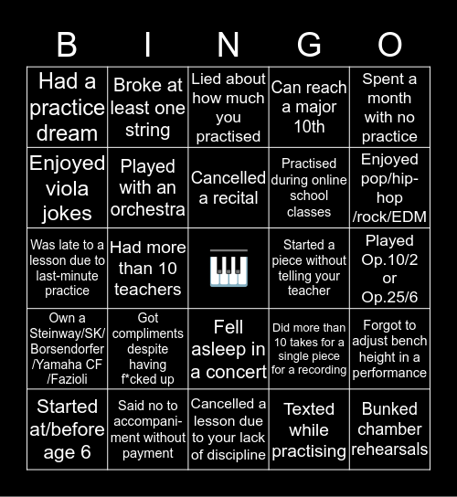 Pianists’ Bingo Card