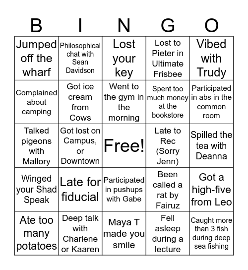 Shad UPEI Bingo Card