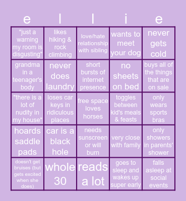 ellie bingo by sam Bingo Card