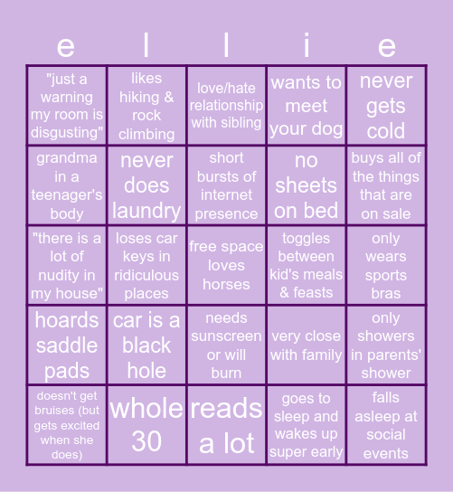 ellie bingo by sam Bingo Card