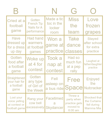 Skydancers Bingo Card