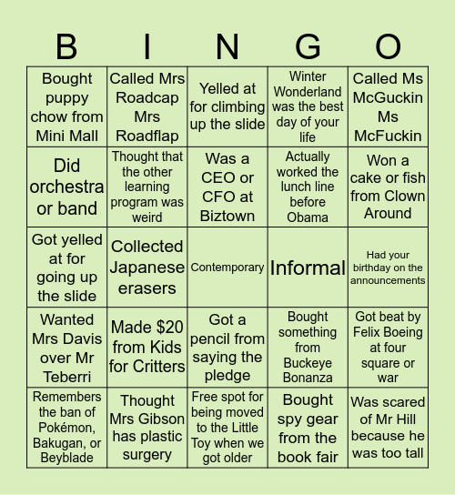 BARRINGTON BINGO Card