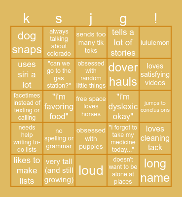 kingsley bingo by sam Bingo Card