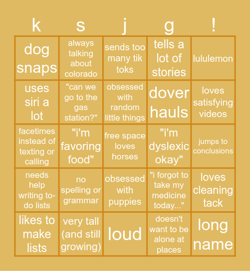kingsley bingo by sam Bingo Card
