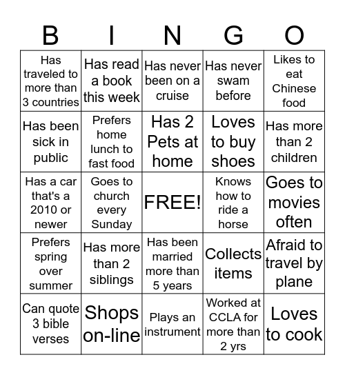Calvary Christian Bingo! Bingo Card