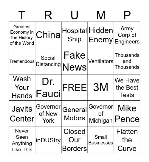 President Trump Press Conference April 2020 Bingo Card