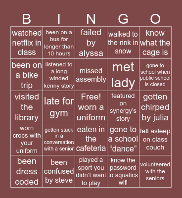 Mount Academy Bingo Card