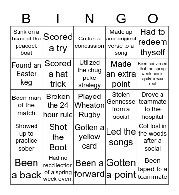 Wheaton Rugby Bingo Card