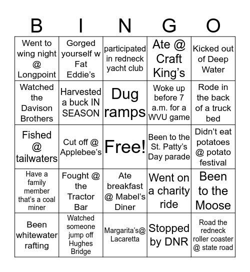 Nicholas County Bingo Card