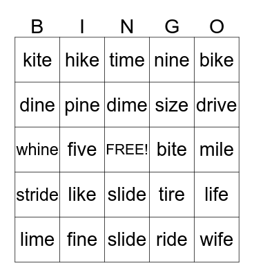 Long i BINGO Card
