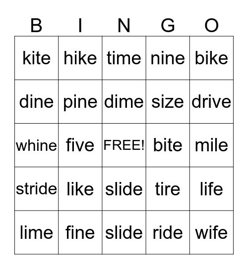 Long i BINGO Card