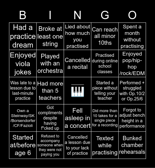 Pianists' Bingo Card
