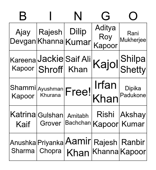Bollywood  Bingo Card