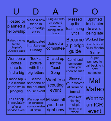 APO - Zeta Sigma Bingo Card