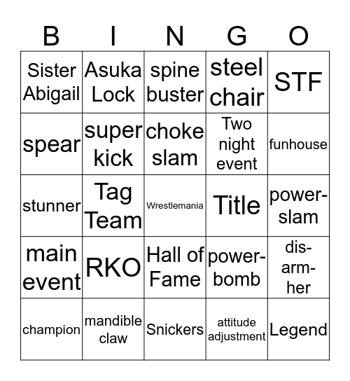 WrestleMania 36 Bingo Card