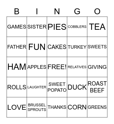 THANKSGIVING Bingo Card