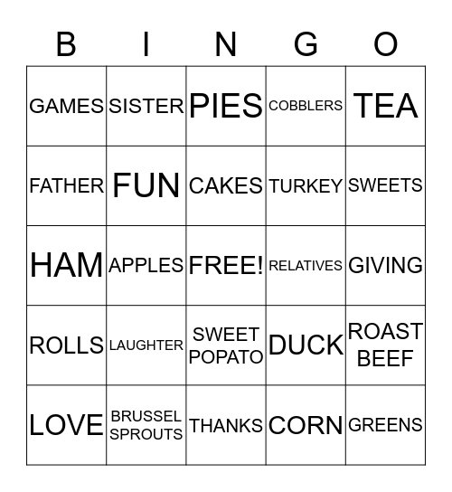 THANKSGIVING Bingo Card