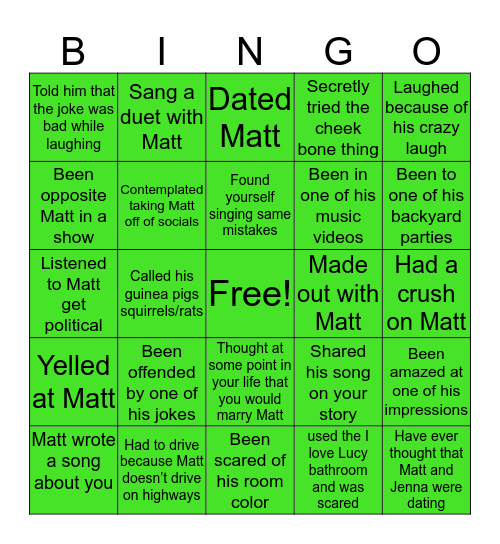 Matt Bingo Card