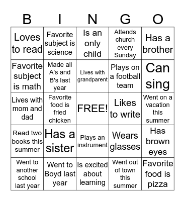 Welcome Back to School!  Bingo Card