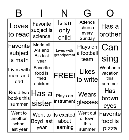 Welcome Back to School!  Bingo Card
