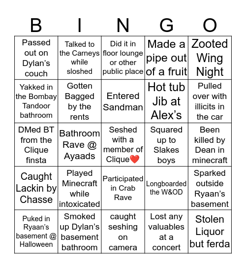 🍬🌊⛩O.K. Clique⛩🌊🍬 Bingo Card
