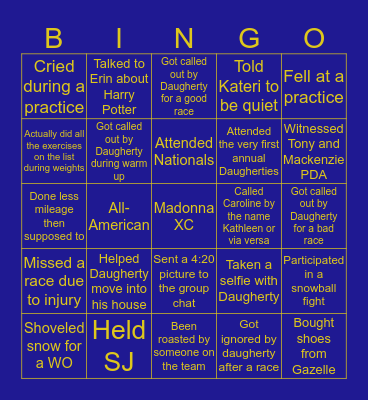 Madonna XC Bingo Card