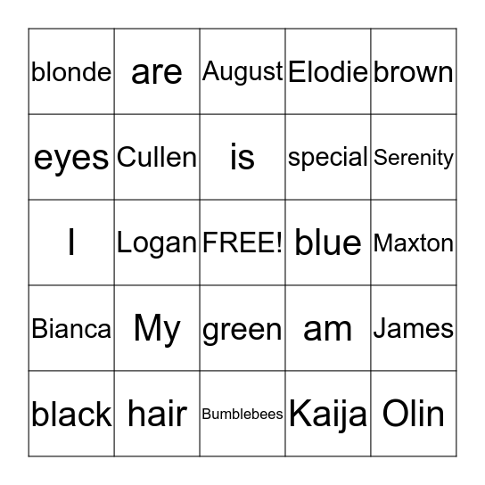 All About Me Bingo Card
