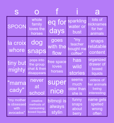 sofia bingo by sam Bingo Card