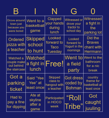 Grant County High School Bingo Card