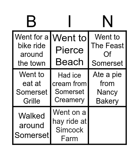 Somerset Bingo Card