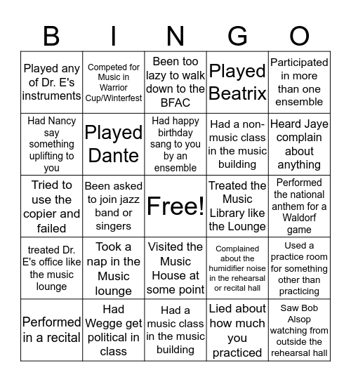 Waldorf Music Department Bingo Card