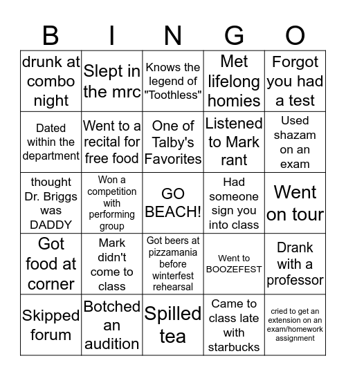 Bob Cole Bingo Card