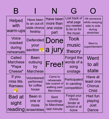 RMEC Chorus Bingo! Bingo Card