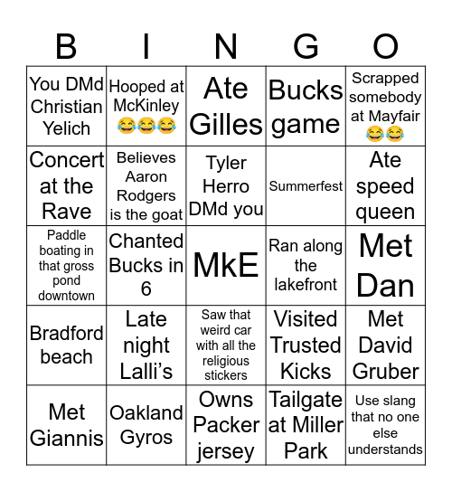 Milwaukee bingo 😂 Bingo Card