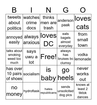 how similar are u to hannah Bingo Card