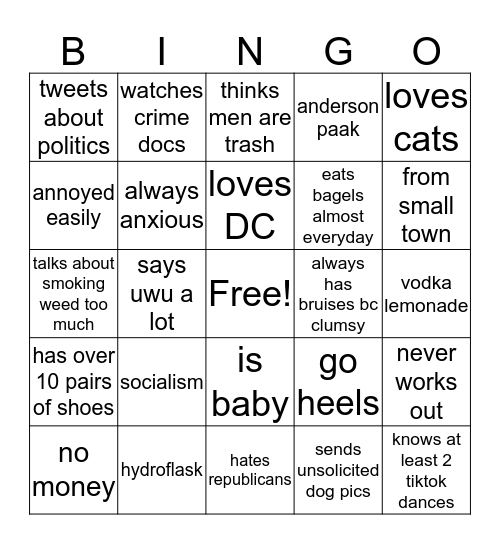 how similar are u to hannah Bingo Card