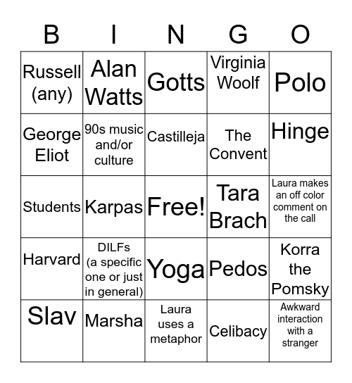 Laura Hansextravaganza Bingo Card