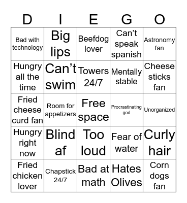 DIEGO Bingo Card