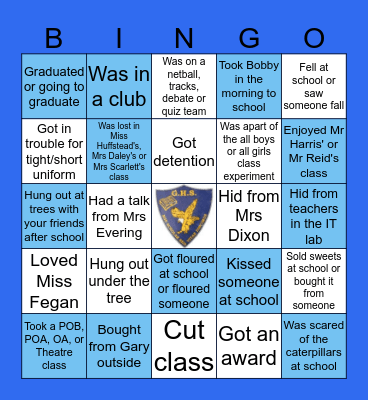 Gaynstead High School Bingo Card