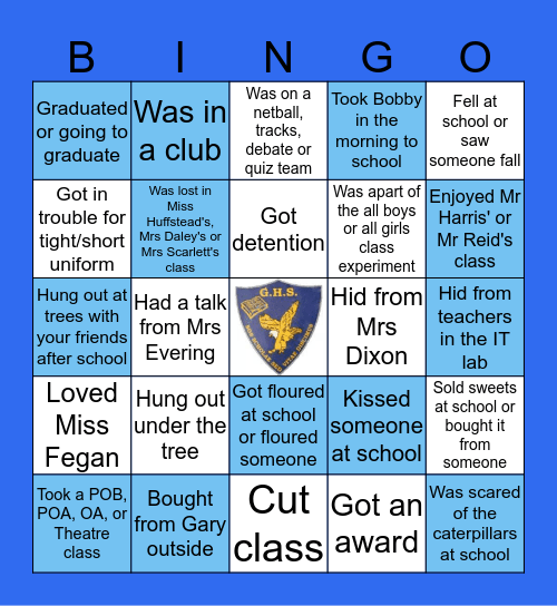Gaynstead High School Bingo Card
