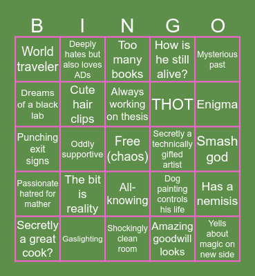 Adam Bingo Card