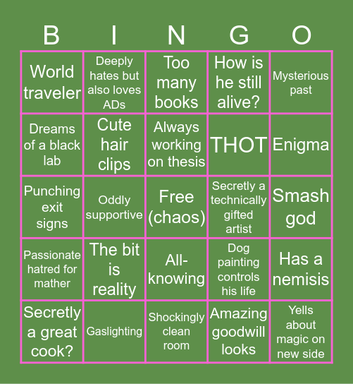 Adam Bingo Card
