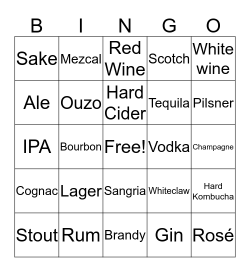 All the Alcohol Bingo Card