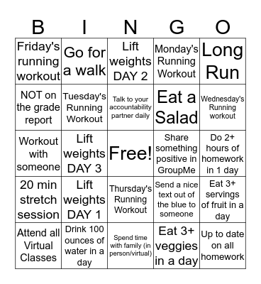 Keiser Distance Bingo Card