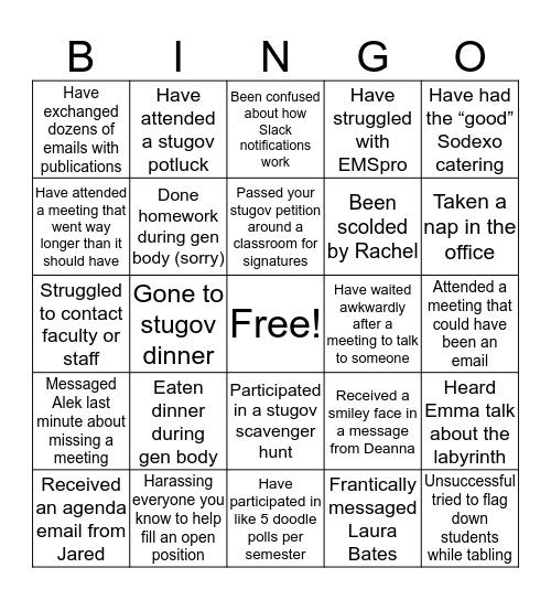 Stugov Bingo Card